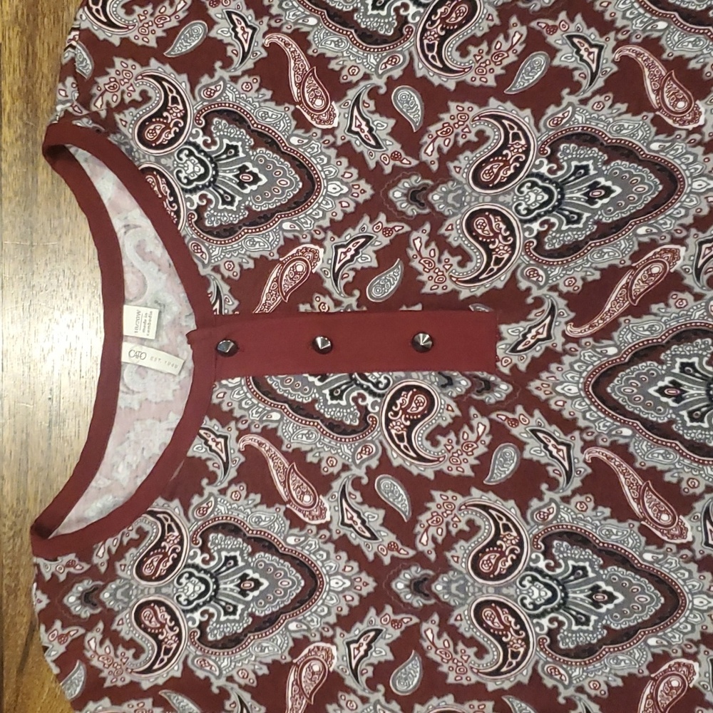 Womens Cato burgundy paisley 3/4 sleeve top size 18/20 - Picture 2 of 7